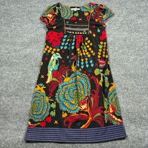 Quintessential Dress Womens S Black Floral Bird Print Mini Short Sleeve USA